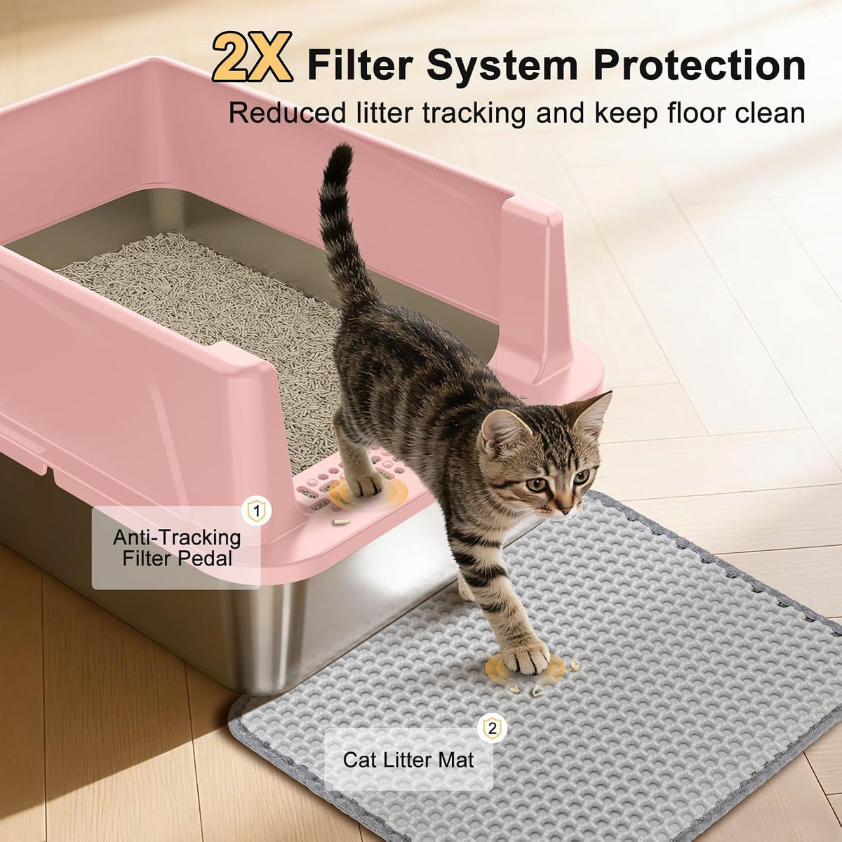 FURTIME Stainless Steel Cat Litter Box - Pink / Small - image 2