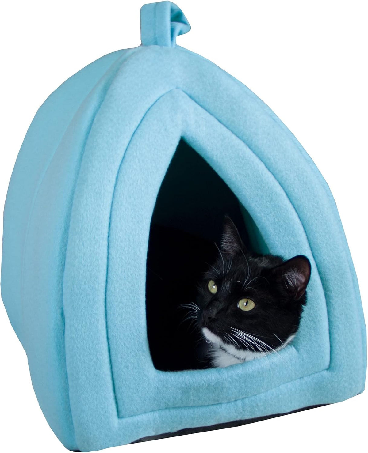 PETMAKER Cat House Indoor Bed with Removable Foam Cushion - Blue / (L) 13” x (W) 13” x (H) 15.75”