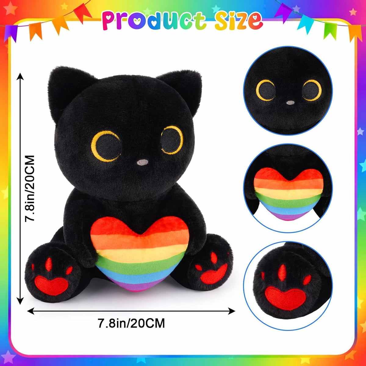 MUFEIRUO Halloween black cat plush holding pumpkin bag, wearing orange witch hat - view 26