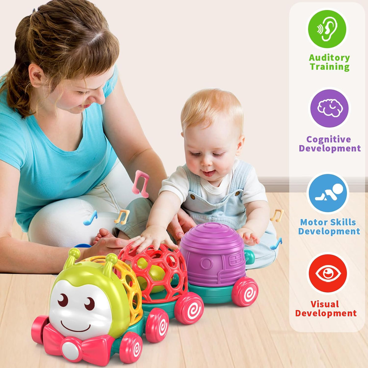 MOONTOY Baby Toy Train, Infant Soft Cars Toy for 6-12 Month Boy Gifts, Musical Push Go Train Toys - Green - image 2