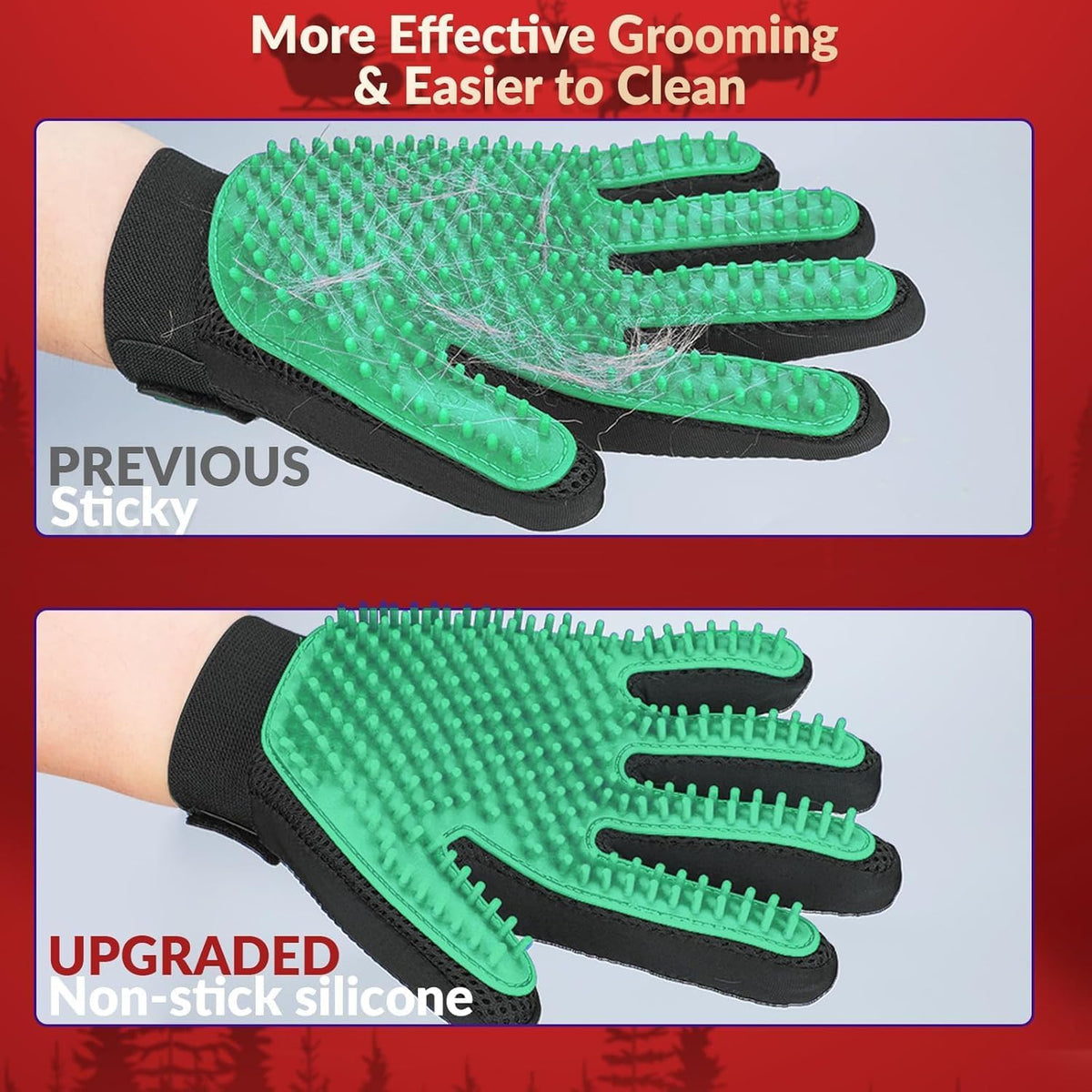 Pet Hair Removal Glove with 255 Silicone Tips for Dogs & Cats - Green - image 2