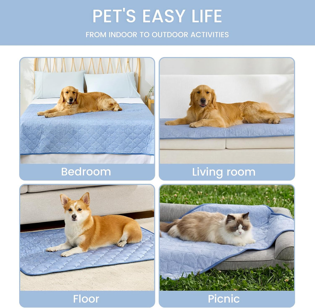 Cozy Bliss Leakproof Cooling Blanket for Large Dogs, Q-Max 0.5 - Heather Haze Blue / 30*70 - image 2