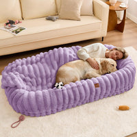 Orthopedic Human Dog Bed, with Faux Fur Washable Cover, Blanket - Purple / Human Dog Bed (72x40x10)