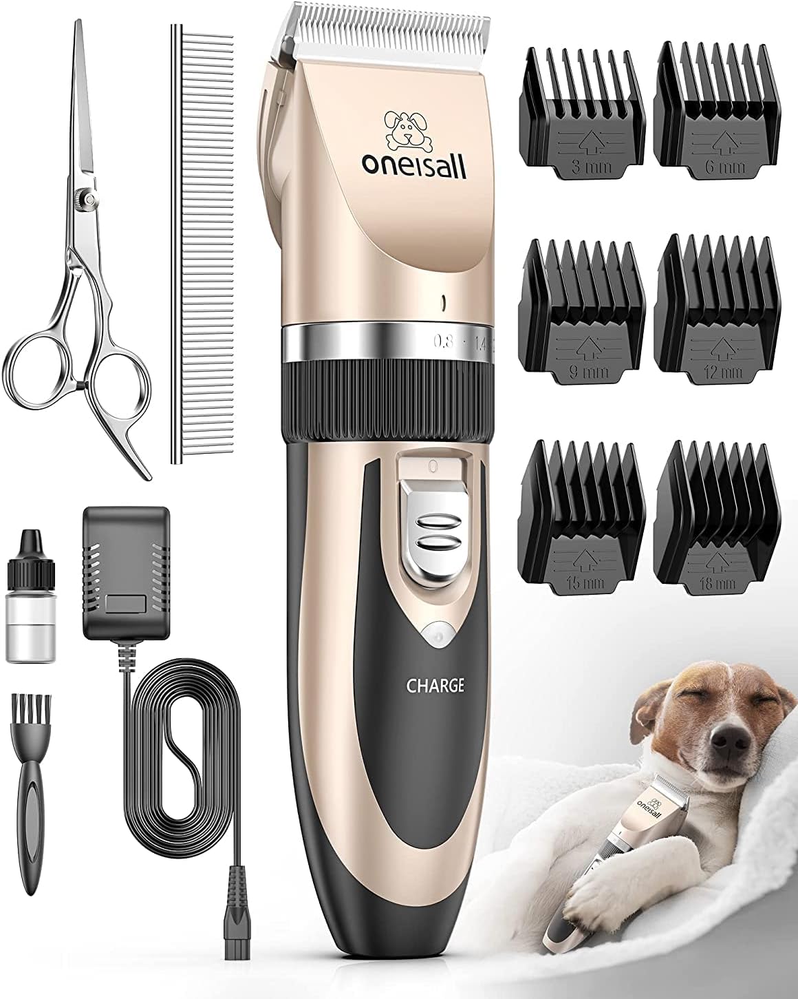 oneisall Dog Clippers Low Noise Grooming Kit for Dogs Cats Pets – Essentials for Dogs - Gold
