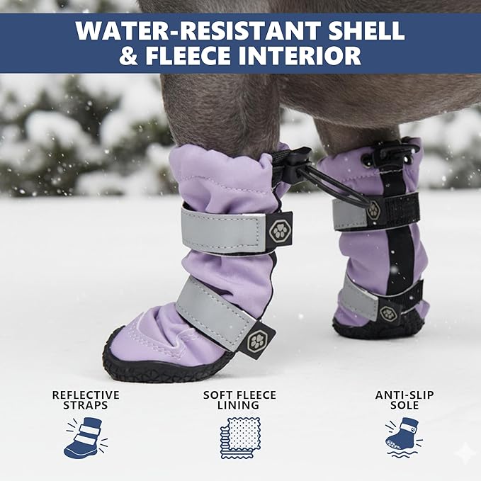 Spark Paws Dog Shoes, Waterproof Dog Boots for Medium to Large Dogs, Non Slip, Breathable Dog Booties and Paw Protectors - 4PCS Doggie Hiking Boots with Reflective Straps - Lilac, Size 5
