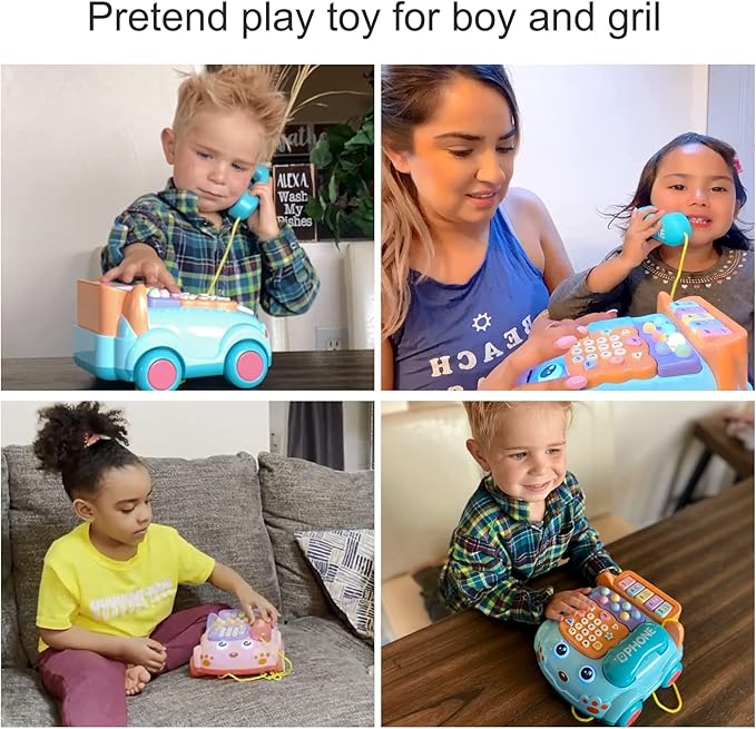 Baby Phone Toy,Baby Toy Phone Cartoon Baby Piano Music Light Toy Children Pretend PhoneToy Gift Game Boy Girl Early Education Gift Blue (18 M+)