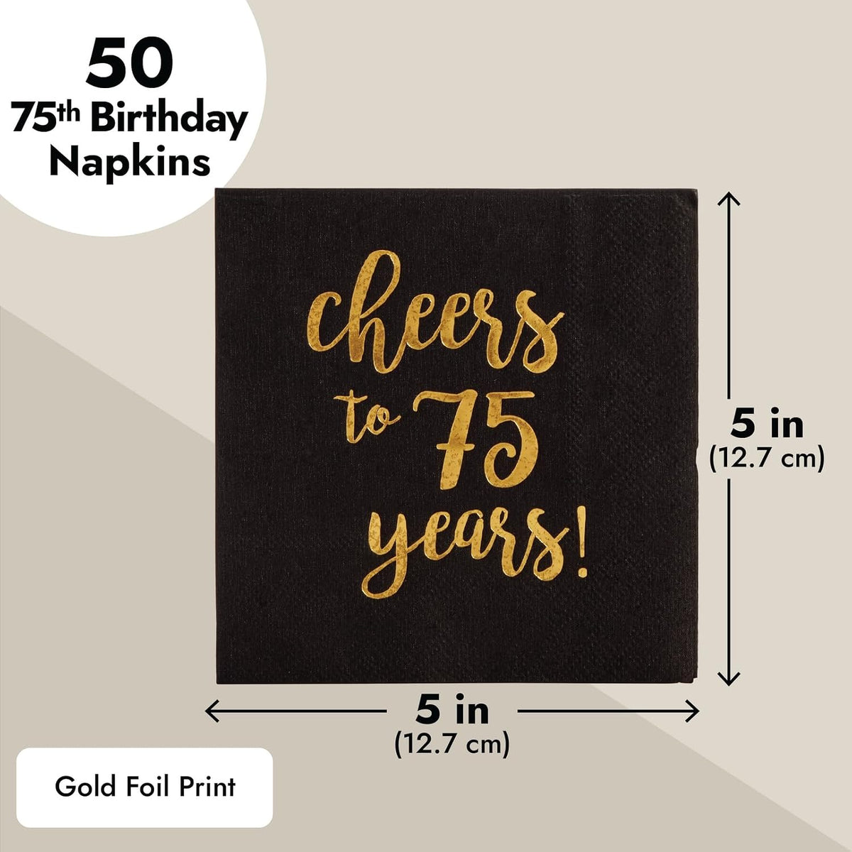 Sparkle and Bash It's a Boy Napkins, Blue & Gold Foil, 3-Ply - Cheers to 75 Years / 5 x 5 Inches - image 3