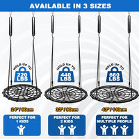 Odoland 43 inch black spider web tree swing with padded steel frame and adjustable ropes - view 6