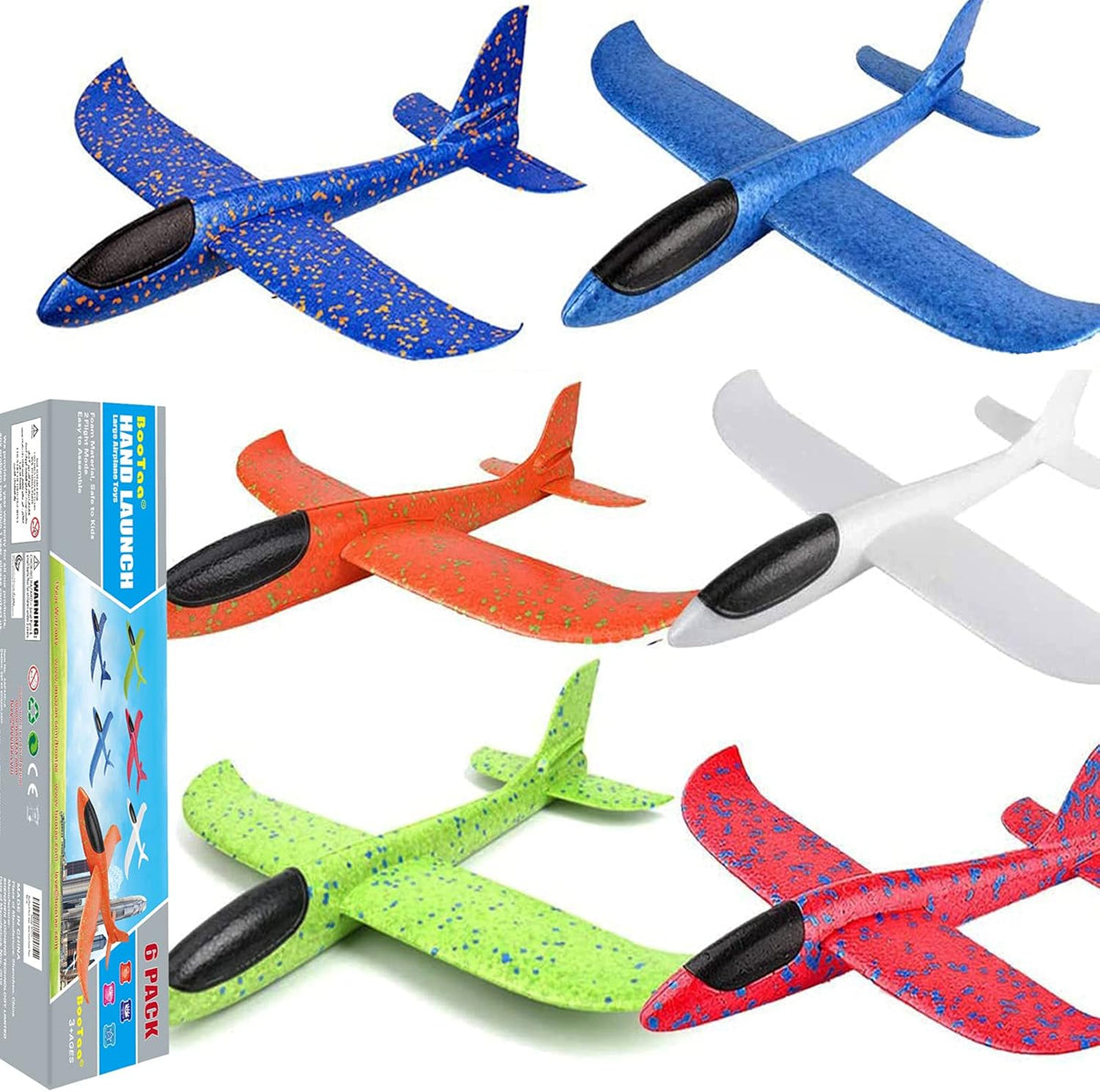BooTaa 2 Pack Airplane Toys, 17.5" Large Throwing Foam Plane - 6 Airplanes