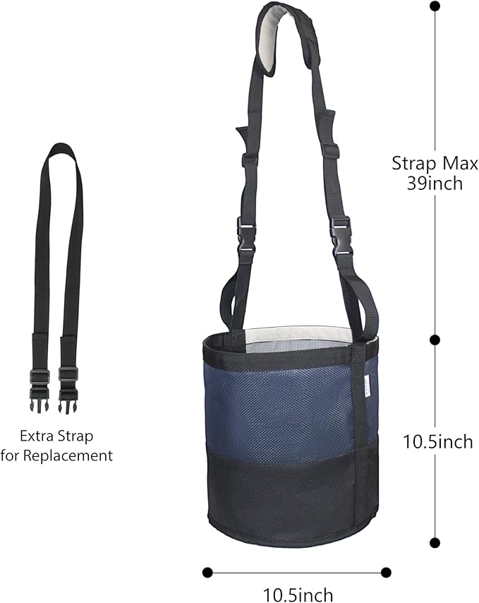 Heavy-Duty Horse Feed Bags - with Adjustable Strap, Comfort Neck & Nose Pads, and Double Waterproof Bottom Mesh (2-Pack) (Blue+Light Grey)