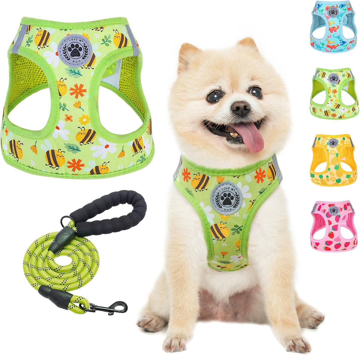 Small Dog Harness and Leash Set, No Pull Puppy Pet Vest, S - Small(Chest Girth 14.5" - 16") / Bee Pattern
