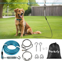 Dog Runner for Yard, Heavy Duty 100FT Dog Runs for Outside with 10FT Tie Out Cable, Trolley System - 75ft run cable+10ft tie out cable / Blue + Black