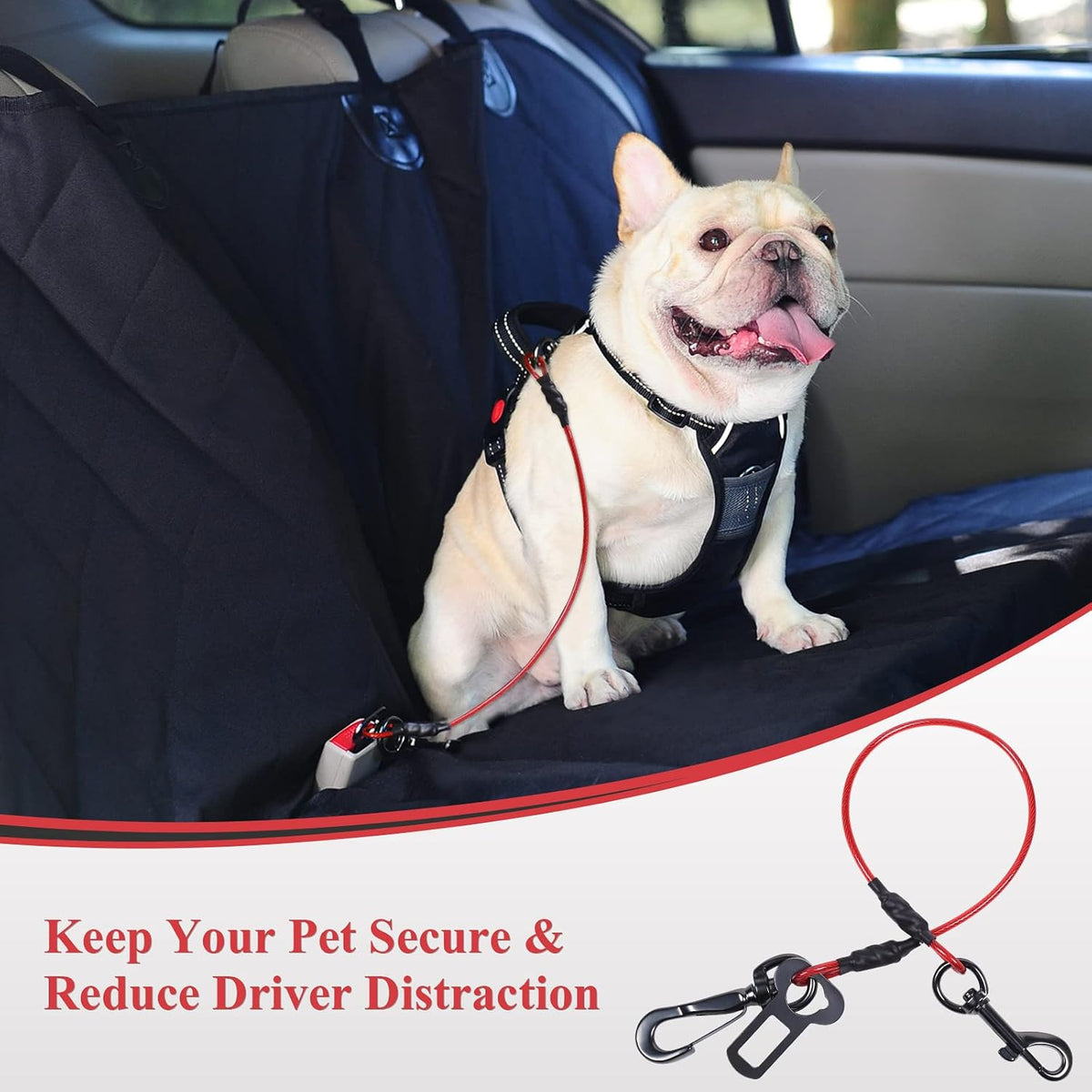VIVAGLORY Dog Seatbelt Tuffbelt Dog Car Harness, XS - 22 Inch / Red - image 4