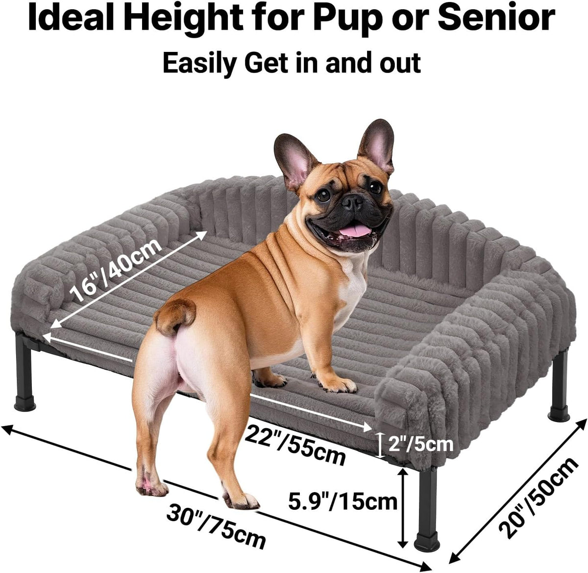 Veehoo Elevated Dog Bed with Bolster Cushion - Grey / 30.0"L x 20.0"W x 8.3"Th - image 2