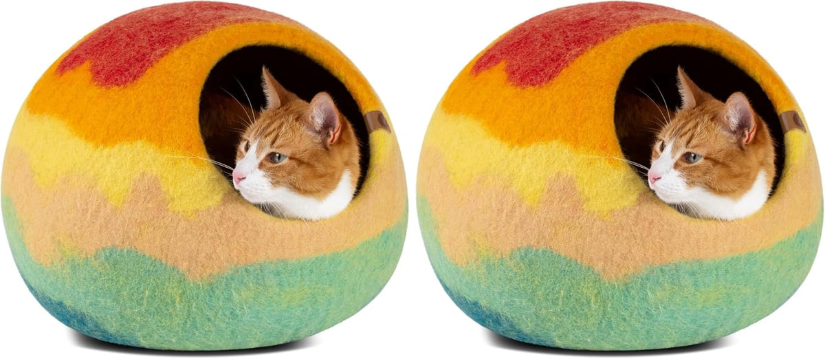 Cat Cave, New Zealand Wool Bed for Indoor Cats - Tucson Sunset / Medium (Pack of 2)