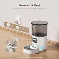 Automatic Cat Feeder, 3L Timed Pet Dry Food Dispenser with Clog-Free Design, Auto Feeder for Cats, 1-6 Meals Per Day,with Stainless Steel