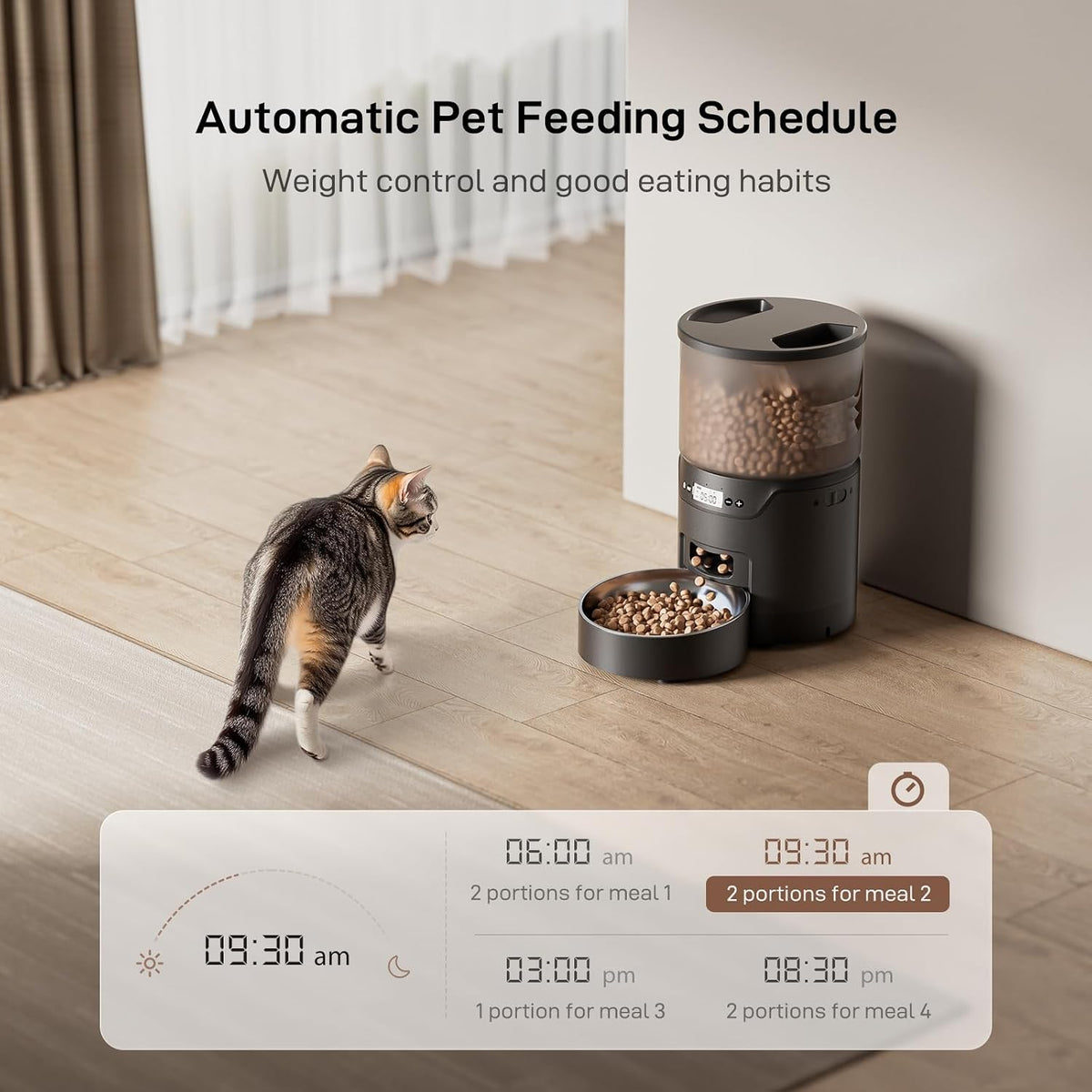 IMIPAW PET Automatic Cat Feeder: 3L Auto Food Dispenser with Timed - Black+Stainless Bowl - image 2