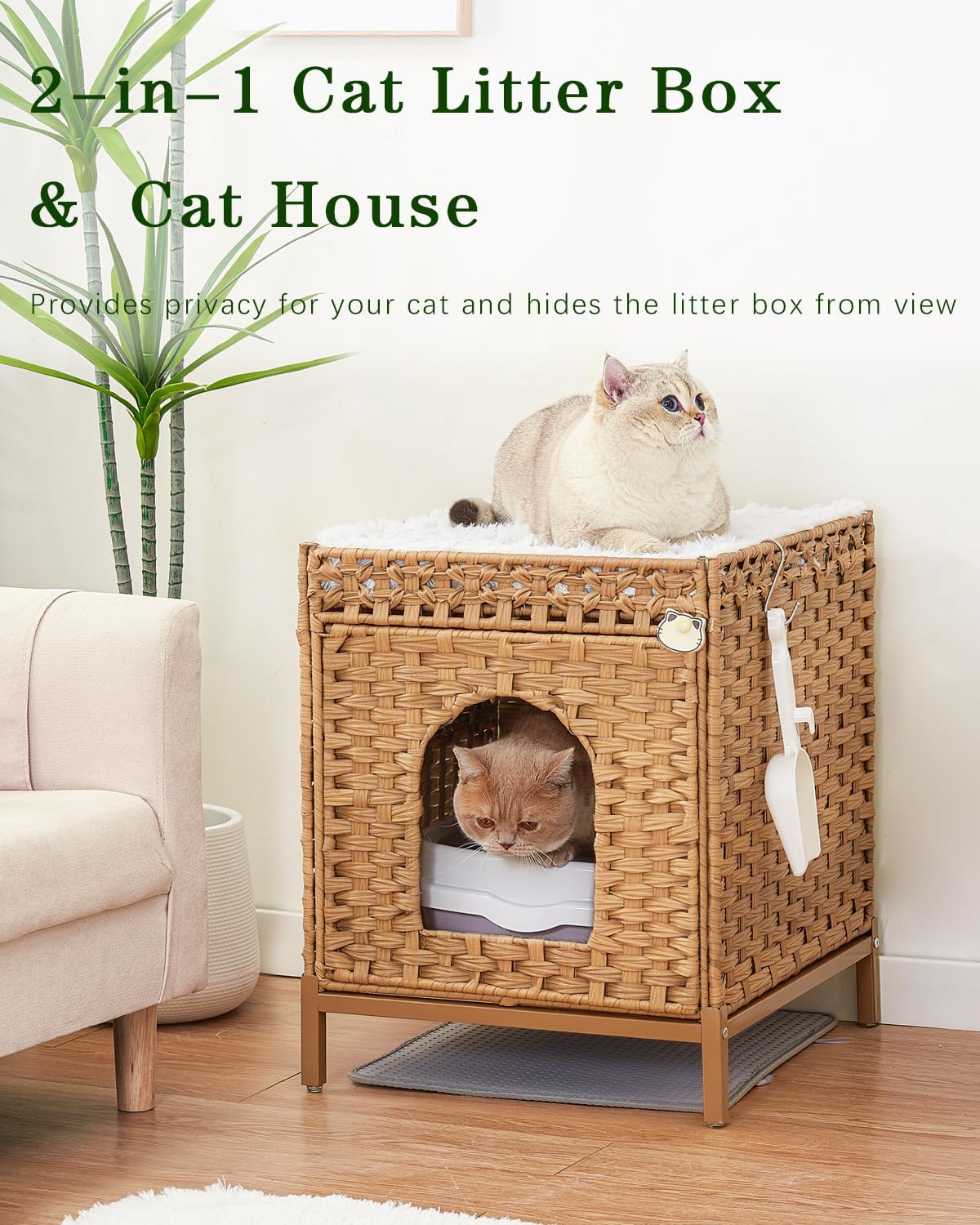 Cat Litter Box Enclosure Hidden Litter Box Furniture - Medium / Natural - image 2