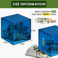Piggy Bank for Adults Must Break to Open Acrylic Clear Piggy Bank - Blue Cube / 15x15CM - image 3