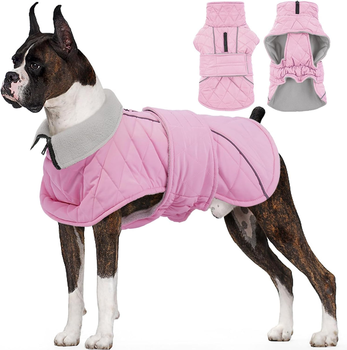 Kuoser Large Dog Coat, Fleece Lined Dog Winter Jacket with Harness Hole, L – Essentials for Dogs - X-large (Chest: 24.4" - 29.92") / Sweet Pink