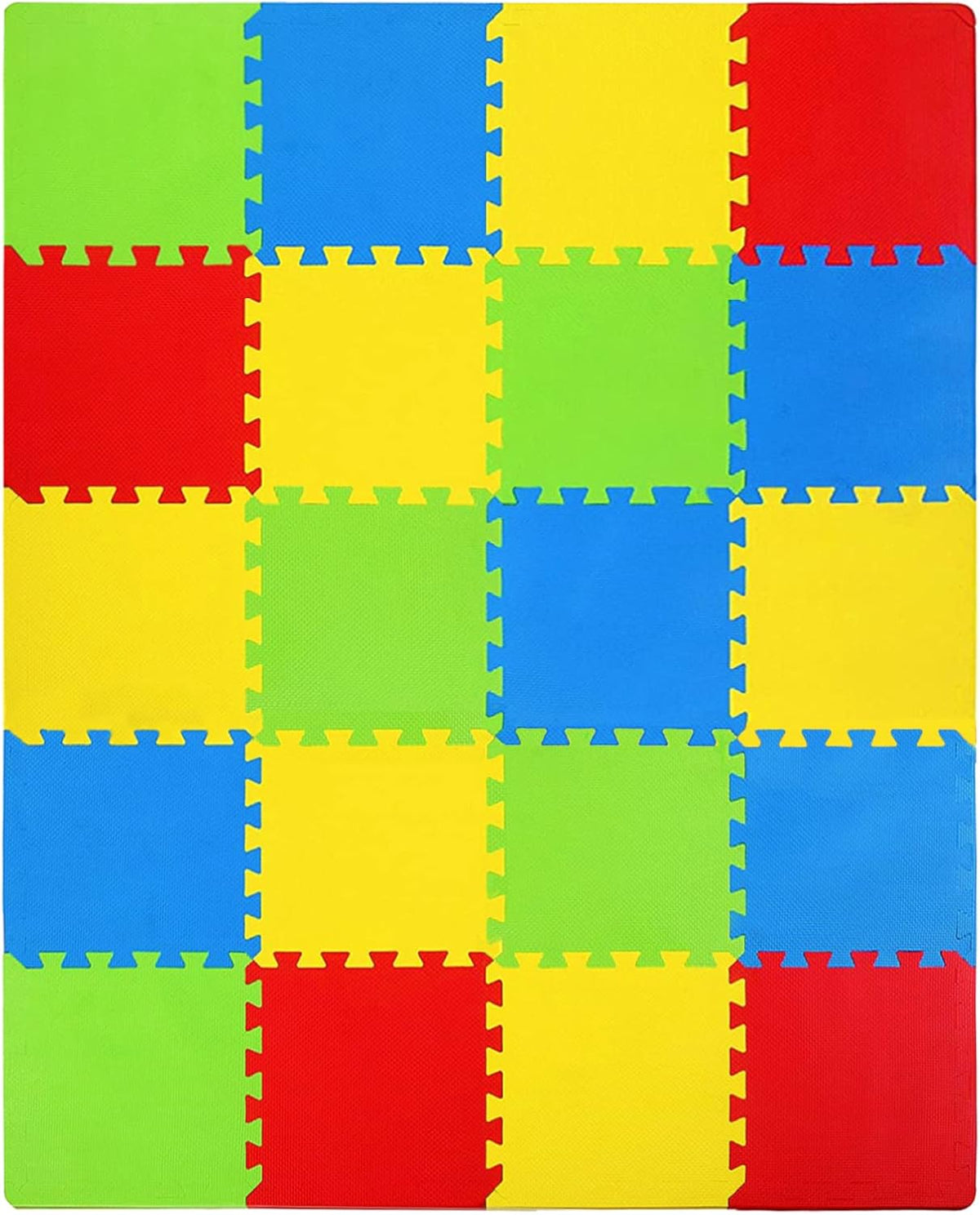 Kangler kids puzzle play mats, 20 colorful interlocking foam floor tiles with borders