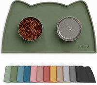 OHMO Cat Food Mat, Silicone Pet Feeding Mat, 18x9.8 - 20"L x 12"W / Camouflage Green
