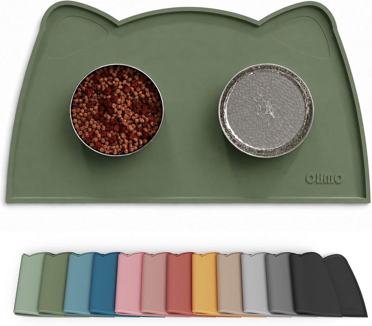 OHMO Cat Food Mat, Silicone Pet Feeding Mat, 18x9.8 - 20"L x 12"W / Camouflage Green