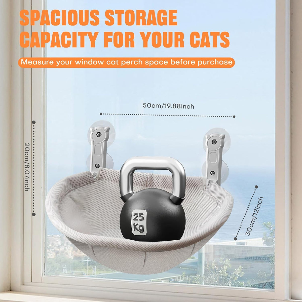 Cat Window Perch, 18 x 12 Inch Foldable Cat Hammock for Window with Sturdy Metal Frame, Breathable - image 2