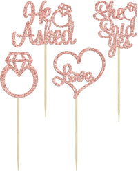 Gyufise He Asked She Said Yes Cupcake Toppers Gold Glitter Diamond - Rose Gold - image 3