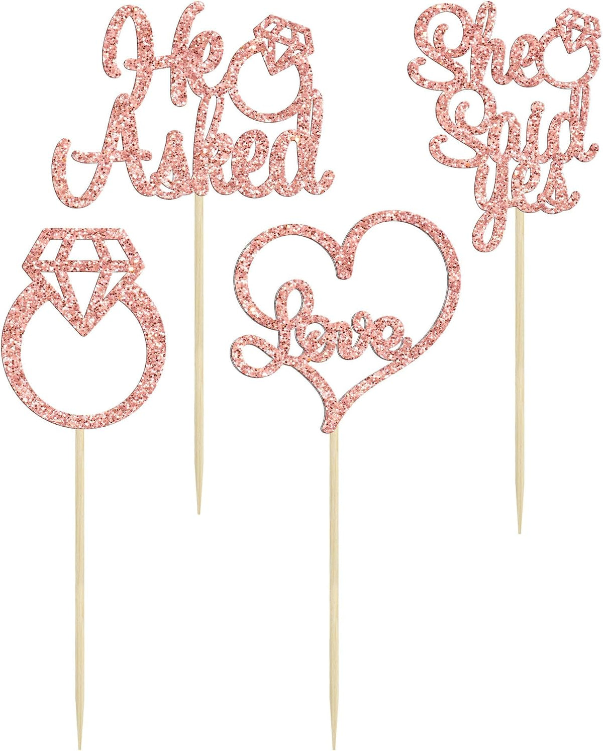 Gyufise He Asked She Said Yes Cupcake Toppers Gold Glitter Diamond - Rose Gold - image 3