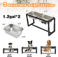 Elevated Dog Bowls, Metal Raised Dog Bowl Stand with 2 Thick 58oz Stainless Steel Food Bowls - Black-1.2gal x 2 / Height: 8.8-14" - image 4