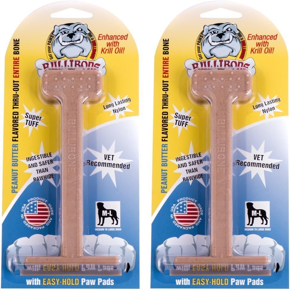 Bullibone Nylon Dog Chew Toy for Aggressive Chewers - Peanut Butter / Large - 2 Pack