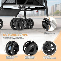 Magshion Compact Pet Stroller for Small-Medium Dogs/Cats up to 22lbs, 4-Wheel Lightweight Umbrella Shaped Portable Puppy Travel Jogger with Breathable Mesh, Cup Holder & Rear Storage, Black