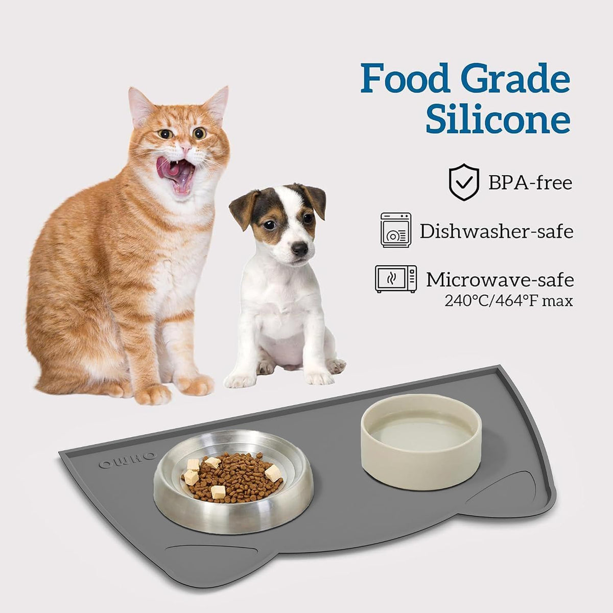 OHMO Cat Food Mat, Silicone Pet Feeding Mat, 18x9.8 - 18"L x 10"W / Dark Grey - image 3