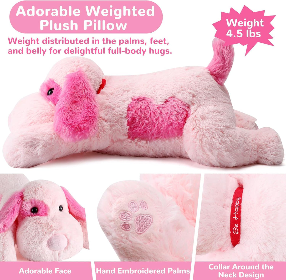meowtastic Dog Weighted Stuffed Animals, Plush Pillow for Kids – Fun for Kids & Family - Pink Dog / Medium / Dog - image 4