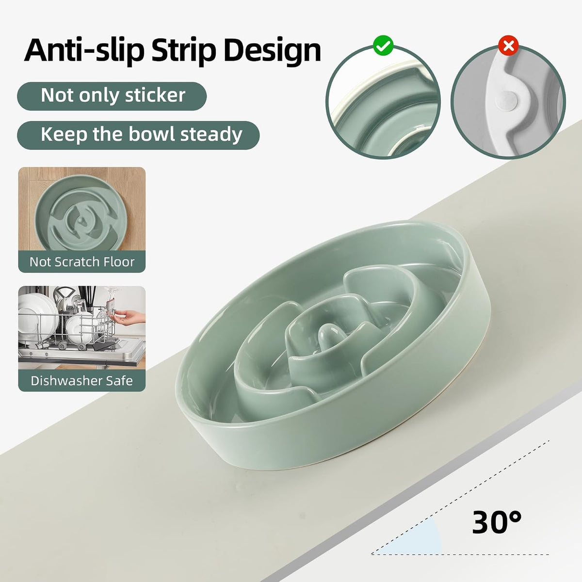 Ceramic Slow Feeder Dog Bowls - Light Green / 8.2inch-A - image 3