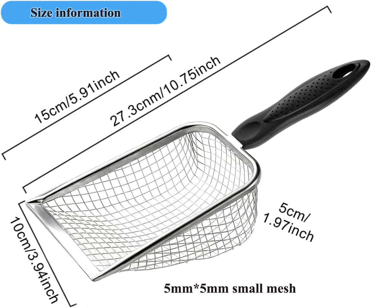 Cat Litter Scoop, Stainless Steel Cats Sturdy Mesh Scooper Kitty Metal Scooper Long Handle Scooper - 5mm Cat Litter Scoop - image 3