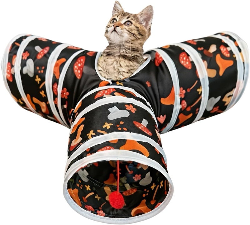 3 Way Cat Tunnel Collapsible Fun Pet Play Tube Toys for Cats - Mushroom