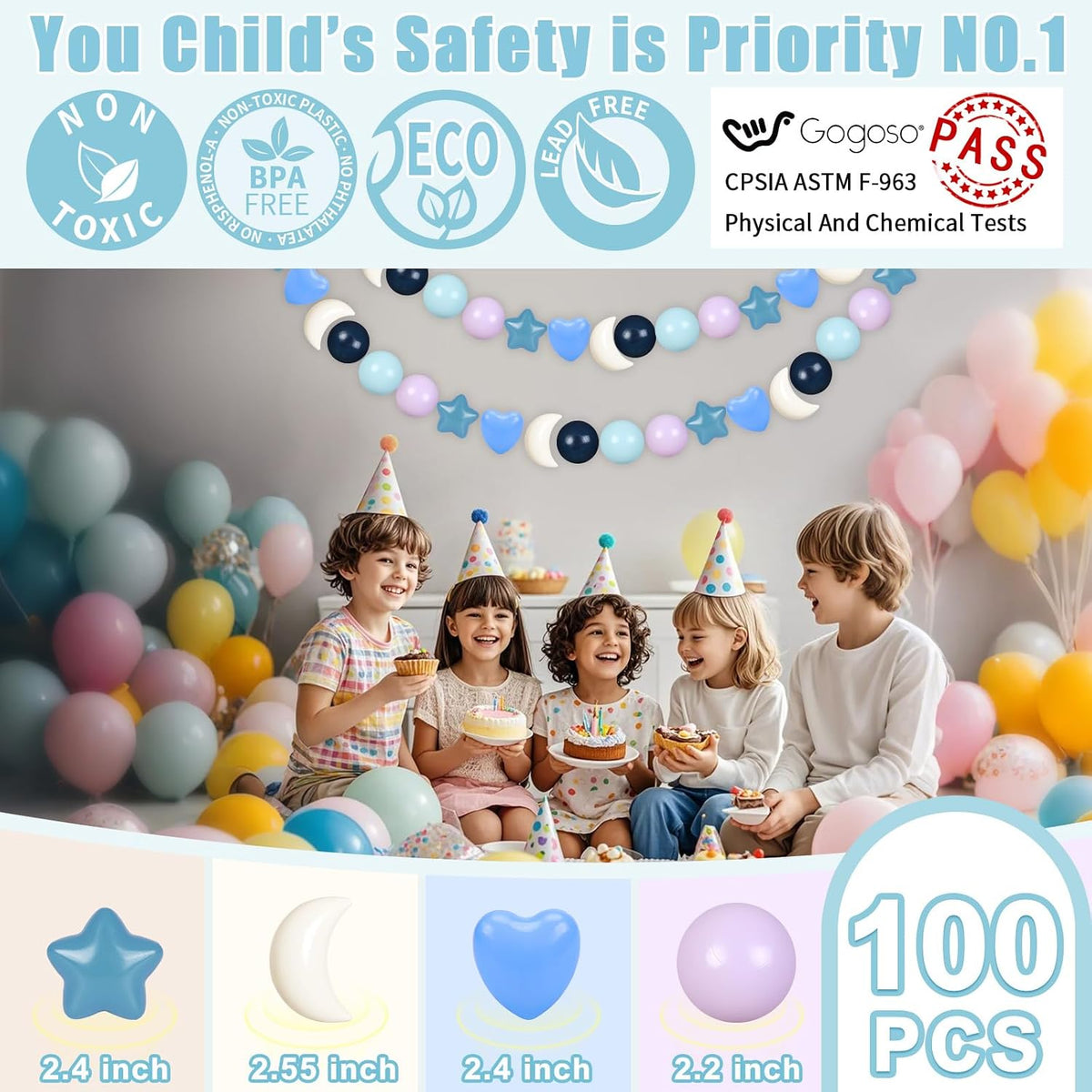 GOGOSO star, heart and moon ball pit balls in a pastel color mix with storage bag - view 14