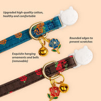 2 Pack Cotton Cat Collar Pink Strawberrie White Heart Cute Kitten - Blue Rose&Black Rose - image 2