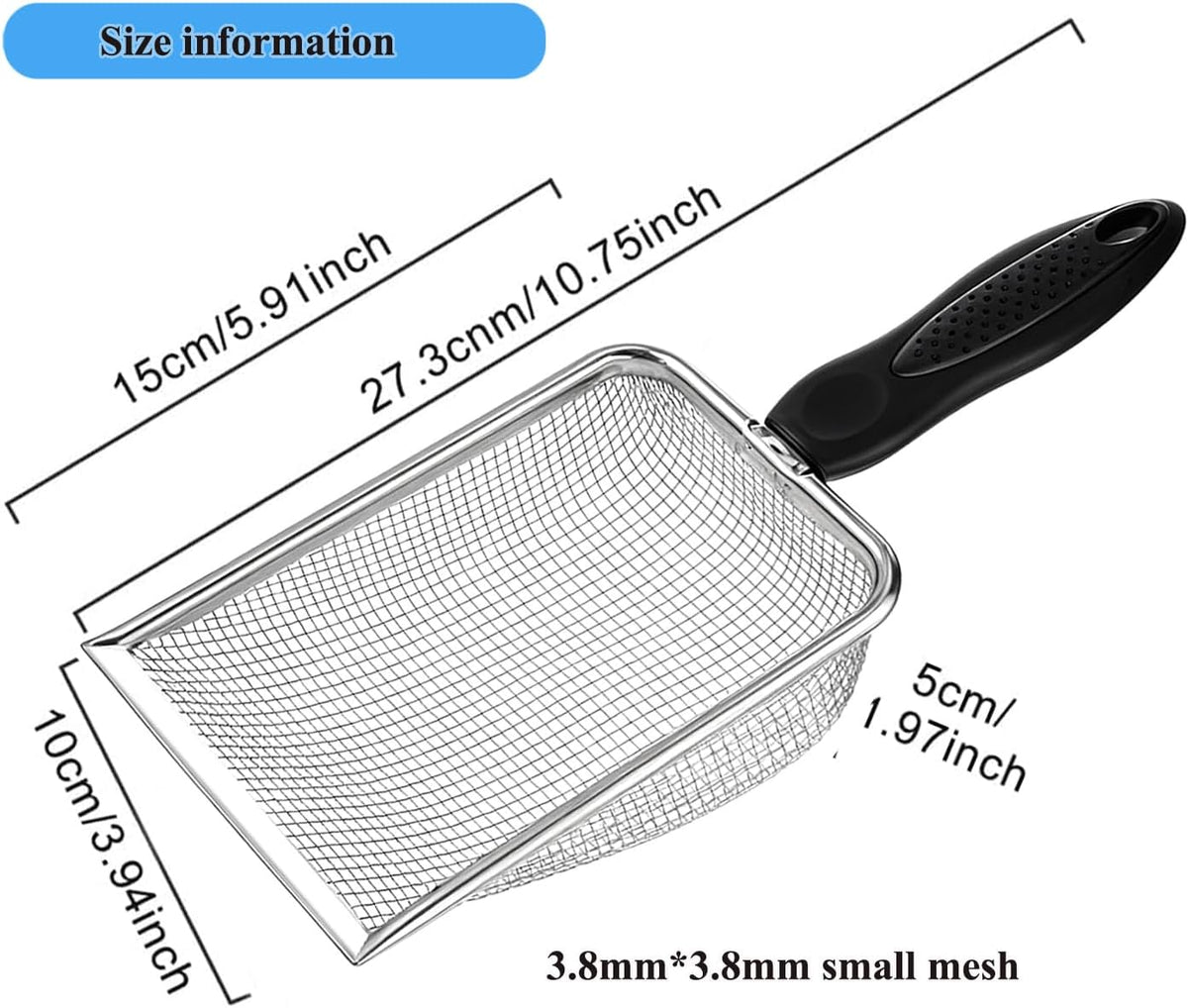 Cat Litter Scoop, Stainless Steel Cats Sturdy Mesh Scooper Kitty Metal Scooper Long Handle Scooper - 3.8mm Cat Litter Scoop - image 3