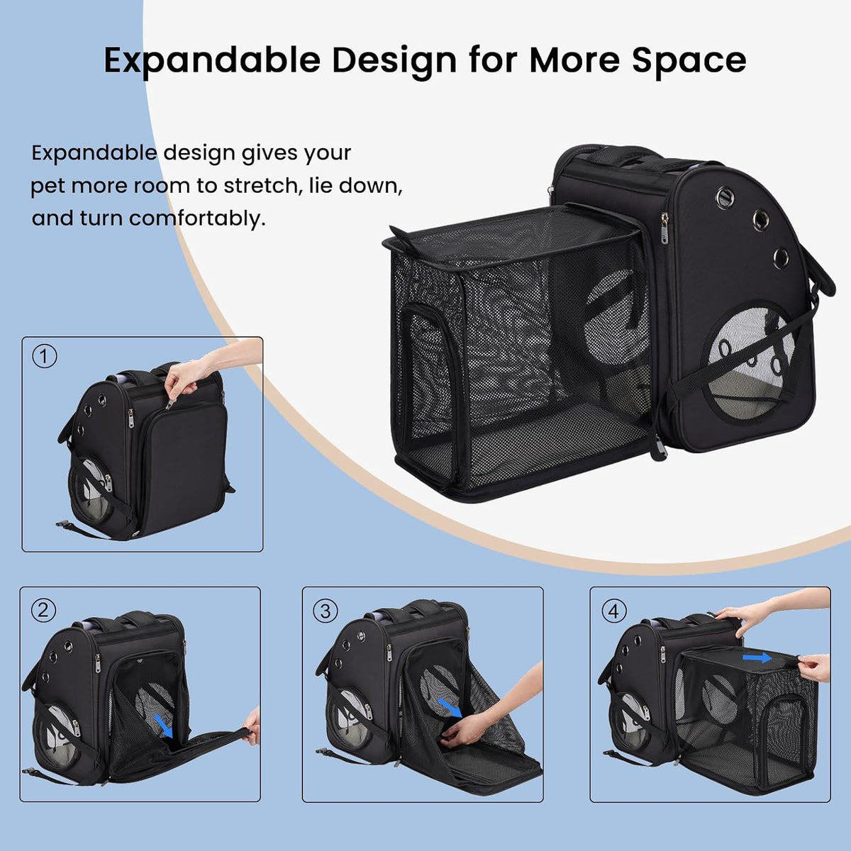 Expandable Cat Backpack Carrier for Small Cats/Dogs Airline Approved – Essentials for Dogs - Black-Standard - image 4