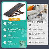Dog Ramp, Adjustable Height Wooden Folding Pet Ramp for Bed, Couch,SUV-High Traction, Portable Paw Ramps for Small & Large Old Dogs & Cats - Furniture Quality