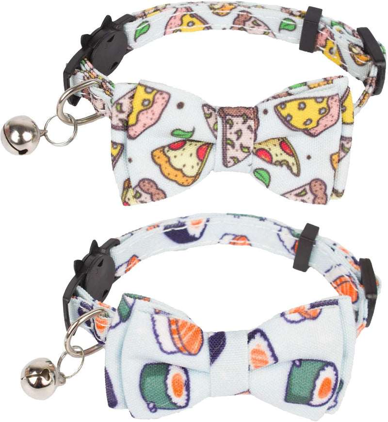 Fall Cat Collar with Bowtie - 7.5"- 10.5" / Pizza & Sushi