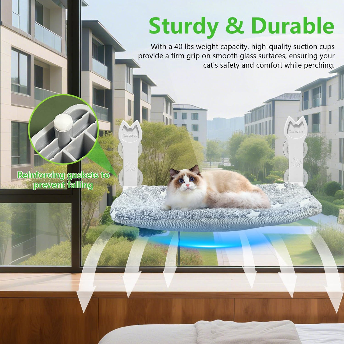 2 Pack Cat Window Perch,Cat Window Hammock Cordless Foldable Window Bed with 4 Large Strong Suction - Star Gray Cover - image 4