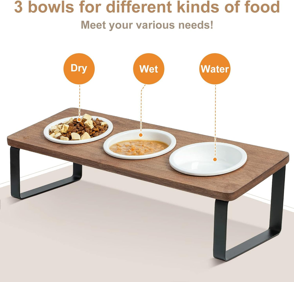 Sunhoo Raised Cat Food Water Bowl Elevated Tilted Kitty Dishes Set - Brown - image 4