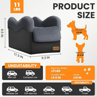 Portable Small Dog Seat for Car(Up to 11LB),Luxury Center Console Dog Car Seat Booster with Safety Tethers,Auti-Collapse Pet Travel Carrier for SUV,Truck.(Black/Grey)