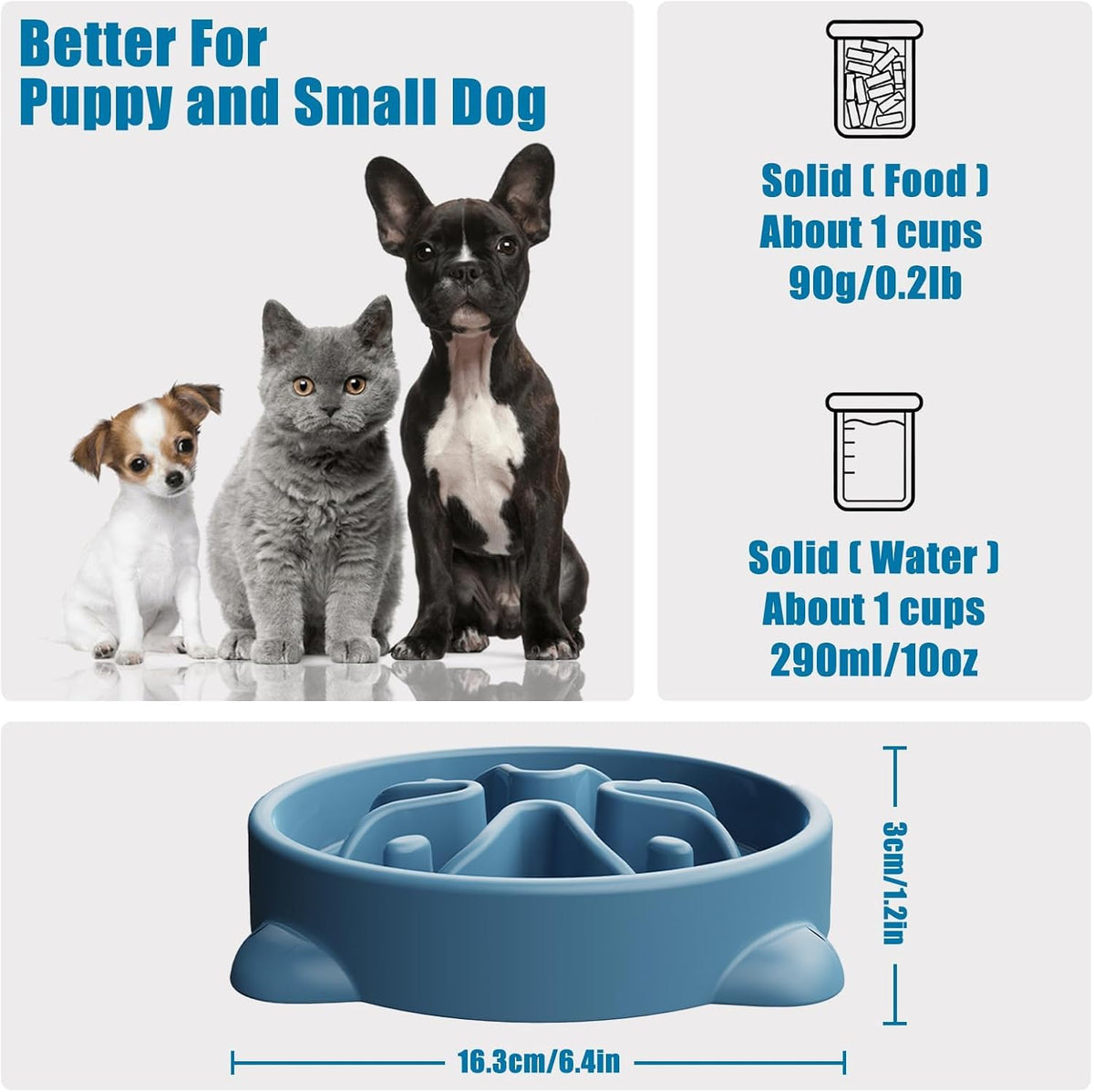 Slow Feeder Dog Bowls Small Breed - Blue / 1 Cup - image 2
