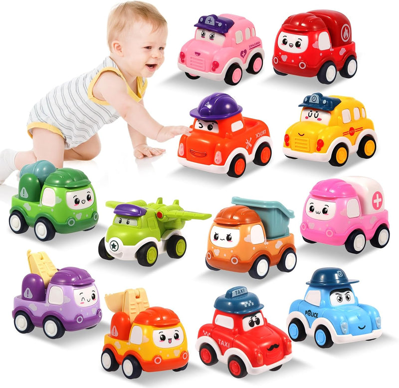 12 Pcs Pull Back Cars Set Toys for 1 2 3 Year Toddlers