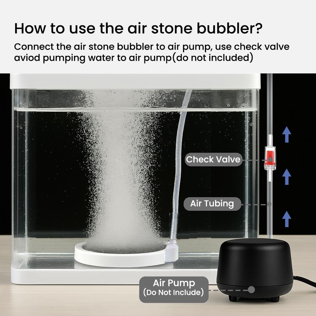 Fish Tank Bubbler, 3.2 Inch Aquarium Air Stone Kit, Nano Quiet Oxygen Diffuser for 20-70 Gallon - 3.2 Inch, for 20-70 Gal - image 4